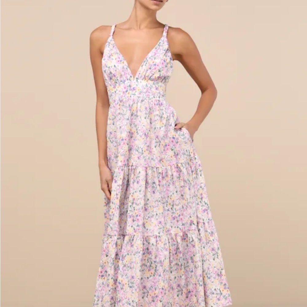 Lulu's Pastel Floral Midi Dress